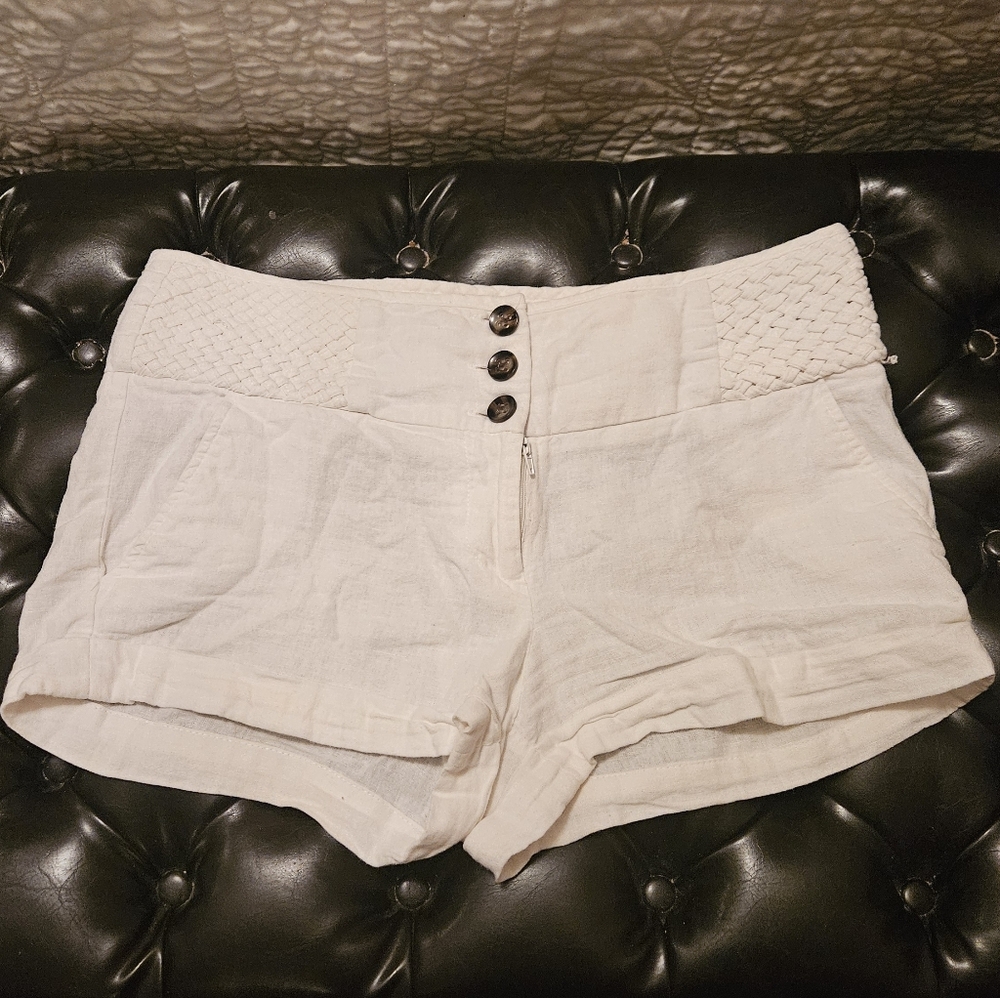 Charlotte Russe Cream High-Rise Shorts with Braided Waist